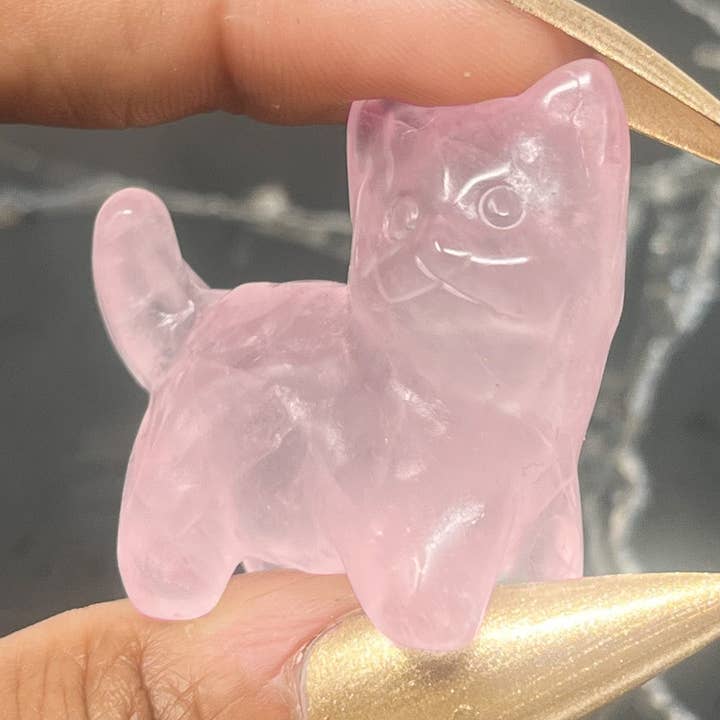 Rose Quartz Kitten Carving for wholesale by The Crystal Tabby