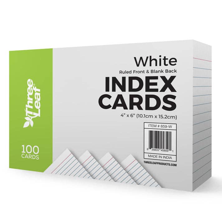 Three Leaf Products - Wholesale Notepad - Three Leaf 100 Ct. Index Cards Ruled , White (Pack of 40)0