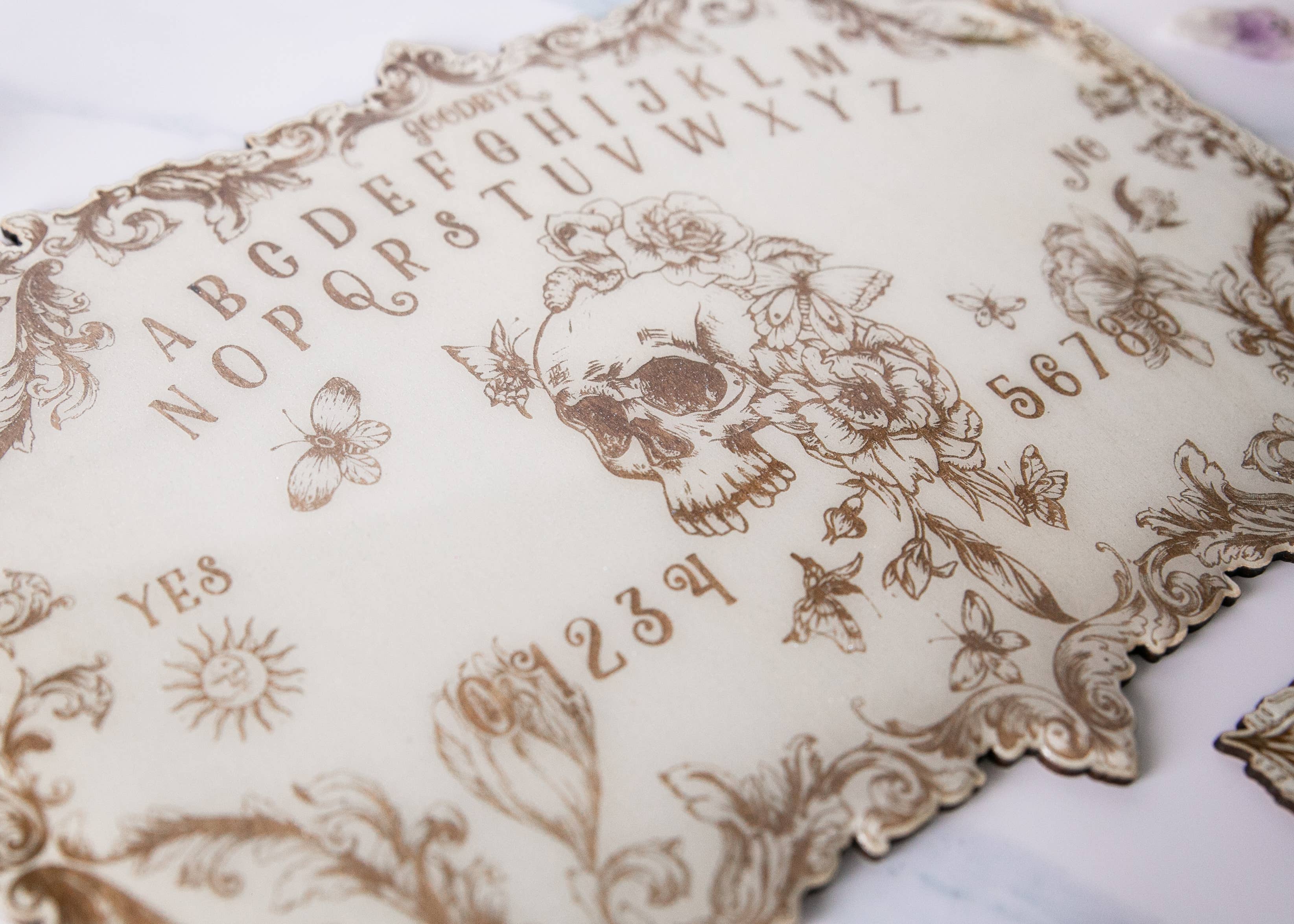 Ink and Flowers Designs - Wholesale Spirit Board - Floral Skull Spirit Board Heirloom White5