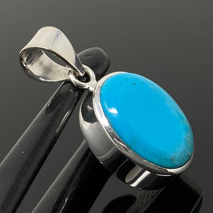 Natural Sleeping Beauty Turquoise Pendant, Sterling Silver Turquoise Gemstone Pendant, Bohemian Jewelry, 1.40” X 0.65” for wholesale by Akstar Gems