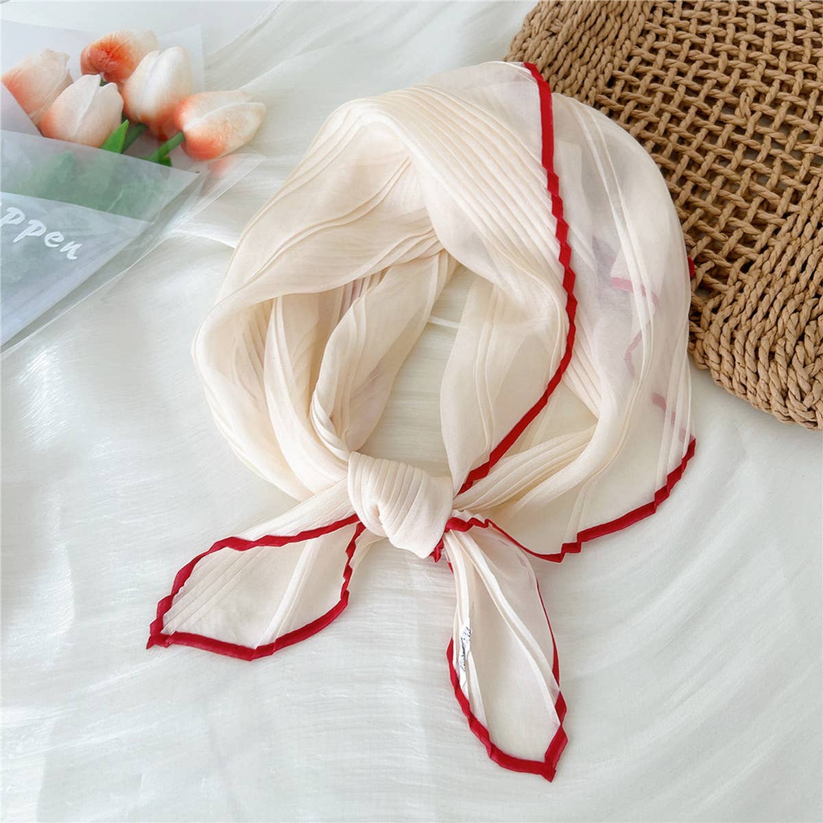 ACCITY - Wholesale Scarf - Women's - 60cm Pleated Sheer Square Scarf for Women_CWASC08494
