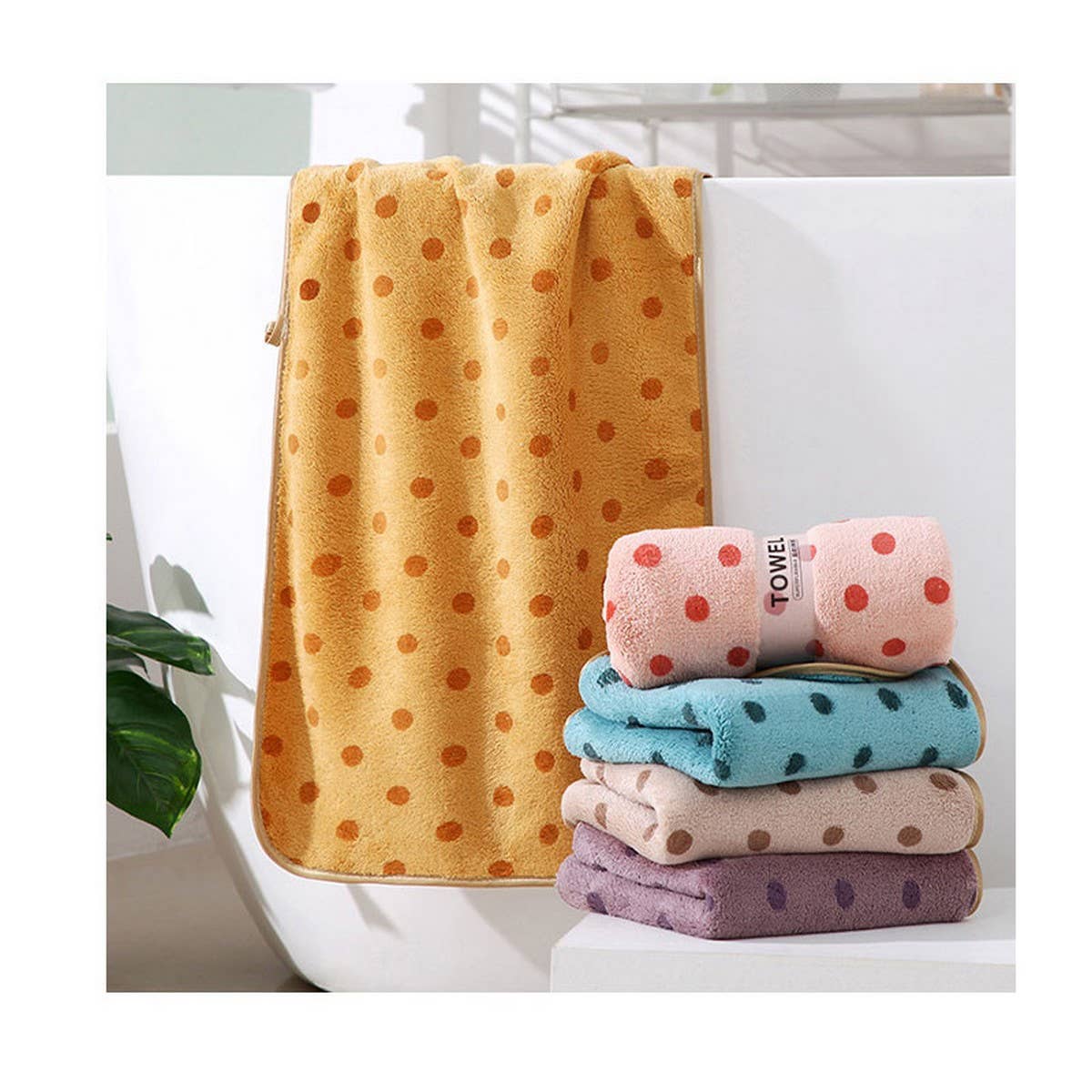 ACCITY - Wholesale Bath Towel - CORAL FLEECE POLKA DOT ABSORBENT FACE TOWEL_CWMM22676