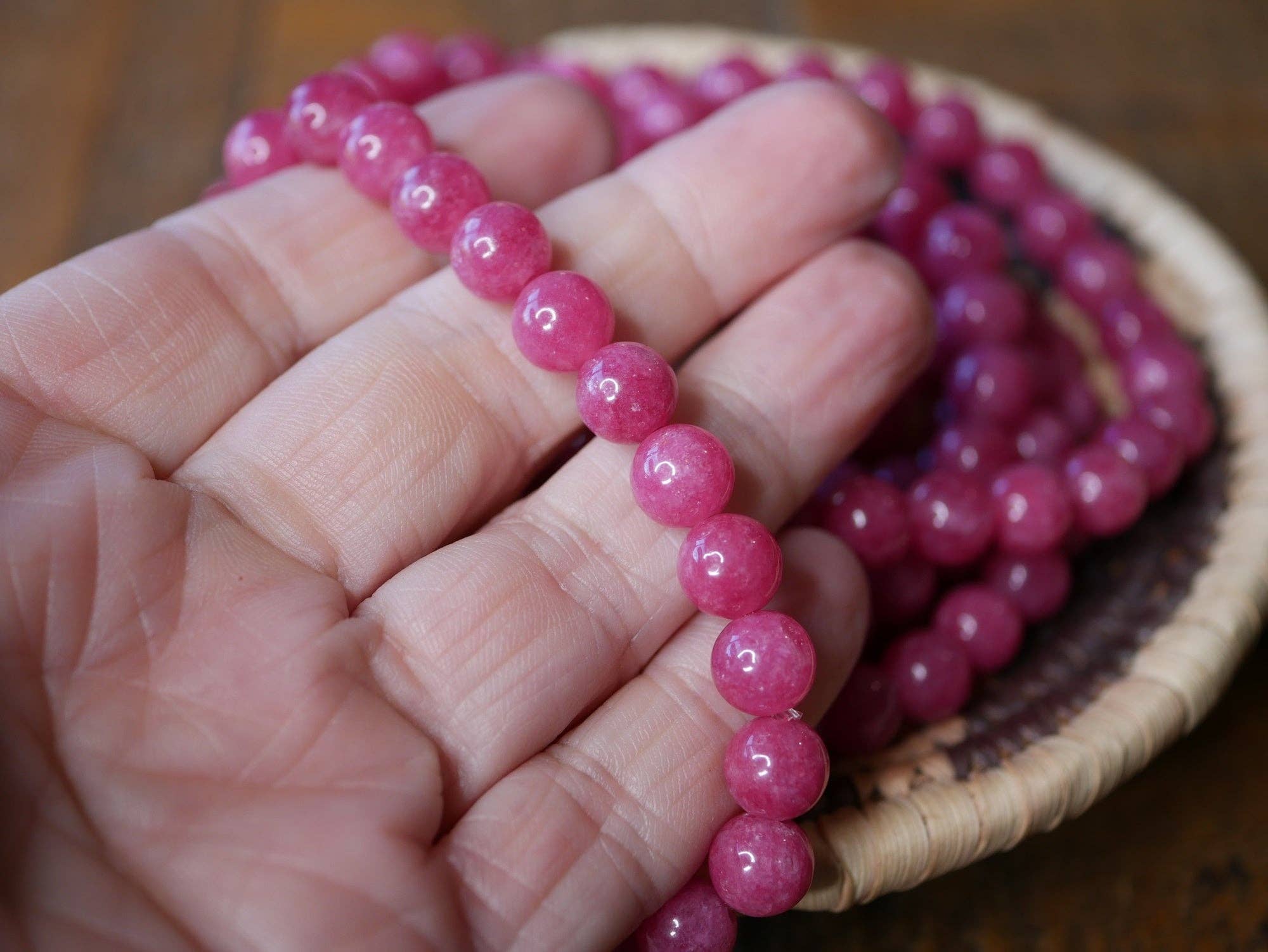 Superior Stones & Gifts INTL LLP - Wholesale Beaded Bracelet - Gemstone Stretch Bracelet Raspberry Jade Enhanced2
