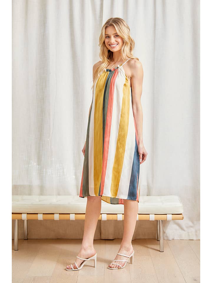 Koral/krikand 20240 Multi Stripe Halter Kjole for engroshandel på Faire2
