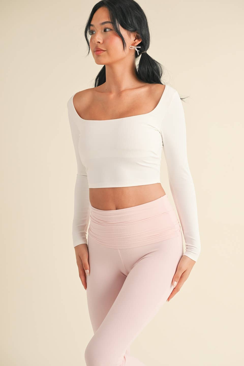 KIMBERLY C - Wholesale Athletic Top - Women's - Balletcore Long Sleeve Square Neck Top3