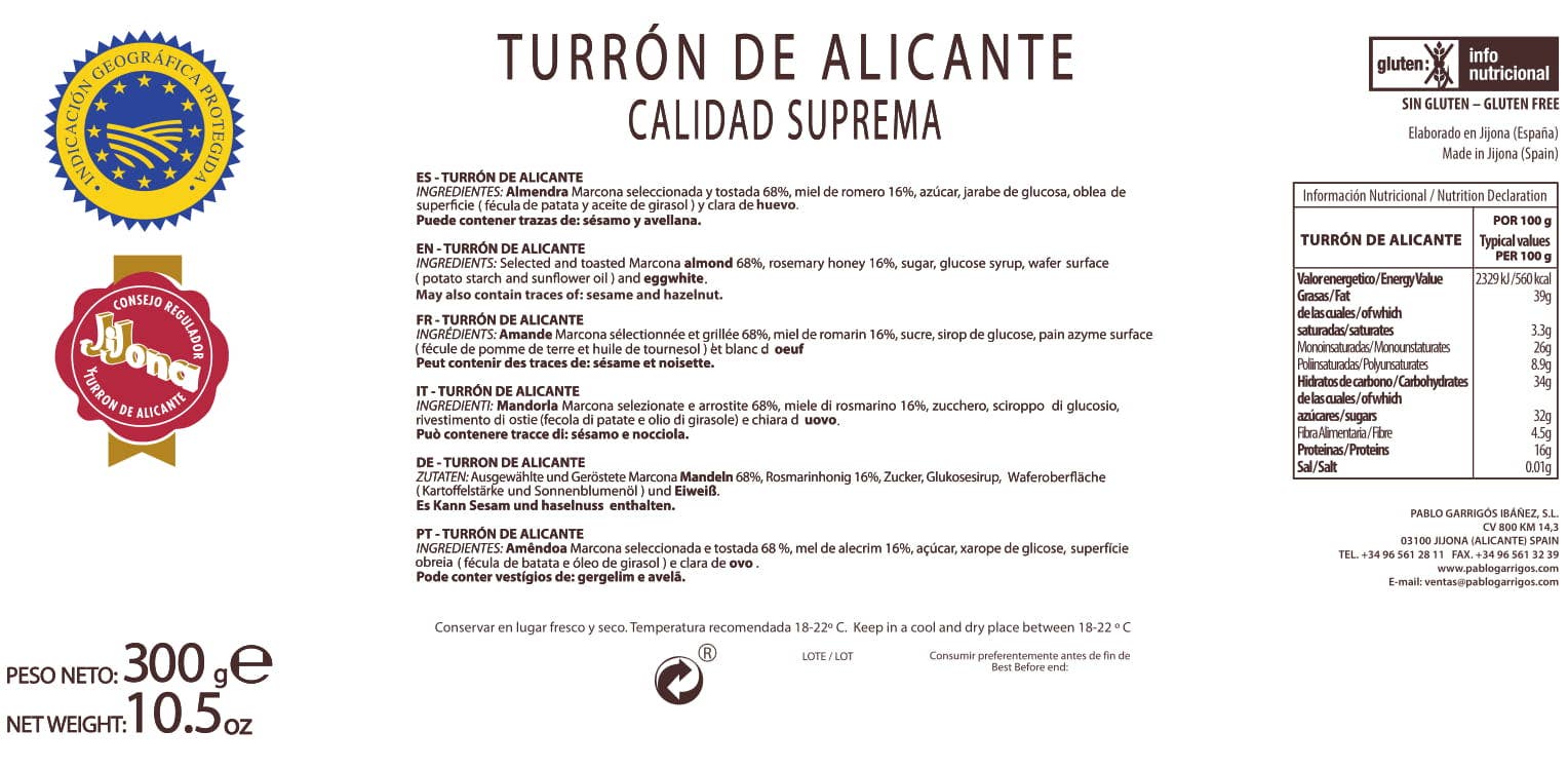 PABLO GARRIGÓS IBÁÑEZ – Engroshandel Nougat – Premium Alicante Nougat 300 g1