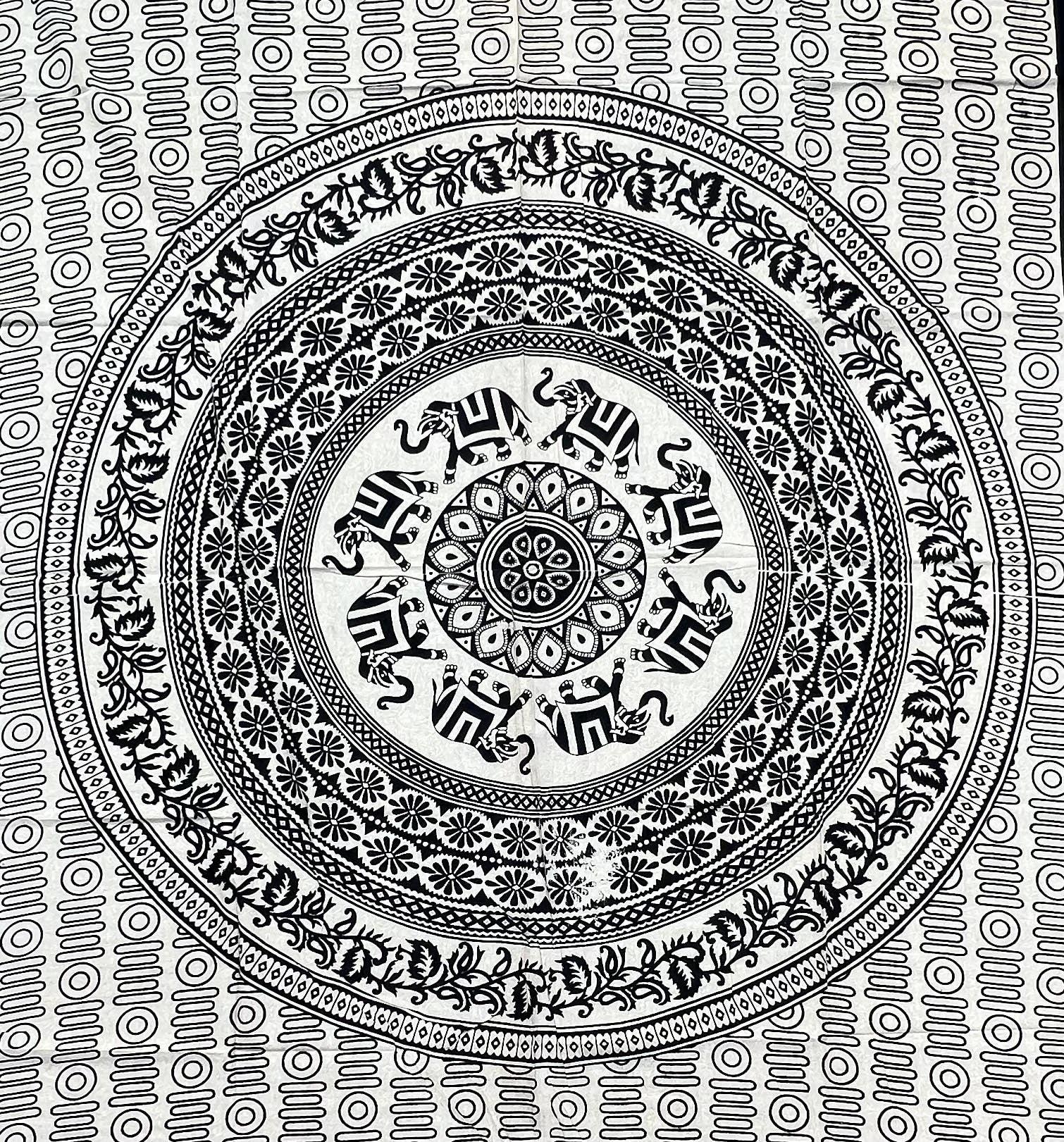 Lungta Imports - Vendita all'ingrosso Arazzi/Tessuti d'arredo - Arazzo Elephant Mandala 80 «X50" Bianco22