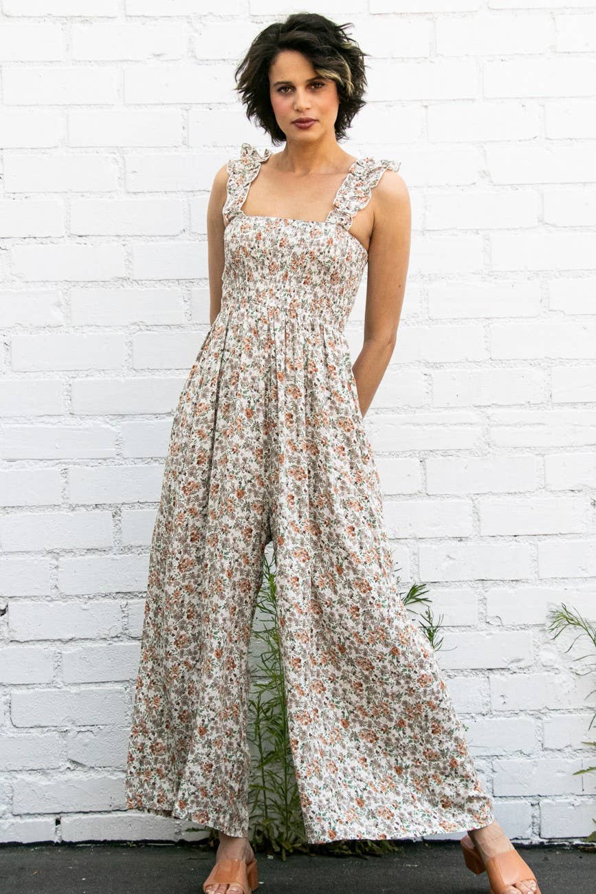 Elloh Collection - Wholesale Jumpsuit - Women's - Super Comfy Ruffle Strap Smocked Floral Jumper Jumpsuit2