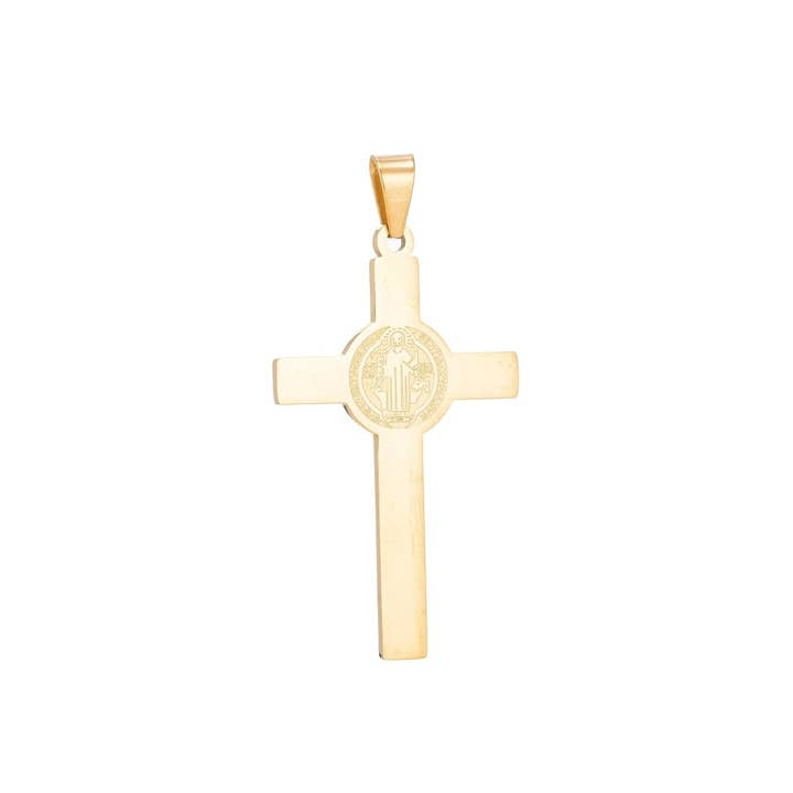 Gold Filled Saint Benedict Cross Pendant San Benito Saint Benedict Charm for Layered Necklace Religious Jewelry Making J-397 for wholesale by Aim Eternal