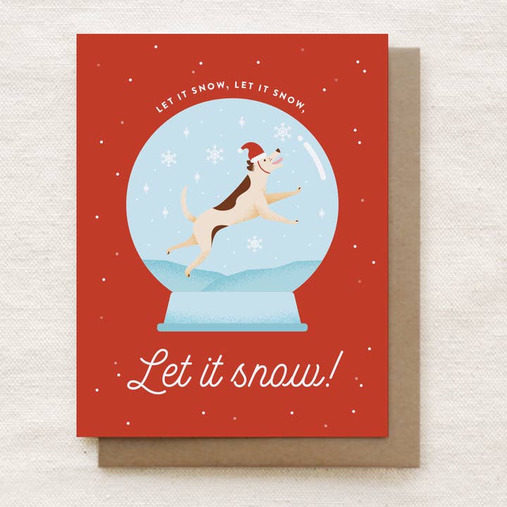 Let it snow! - Dog Snowglobe Holiday Card for wholesale by Quirky Paper Co.