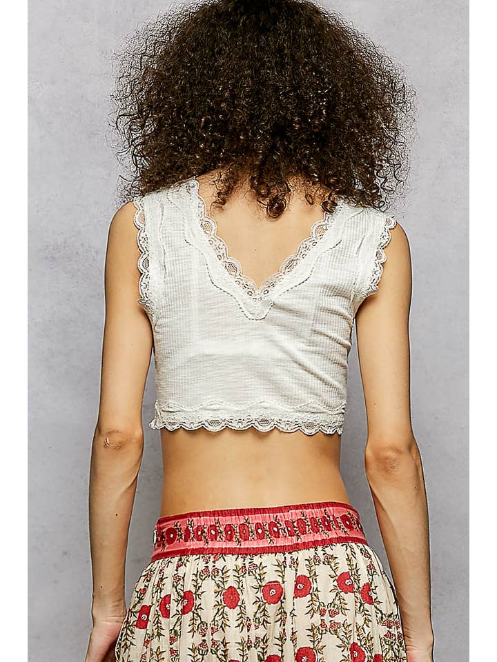 Pol Clothing - Wholesale Tank Top - Women's - Lace Trim Ribbed V Neck Summer Sleeveless Crop Top19