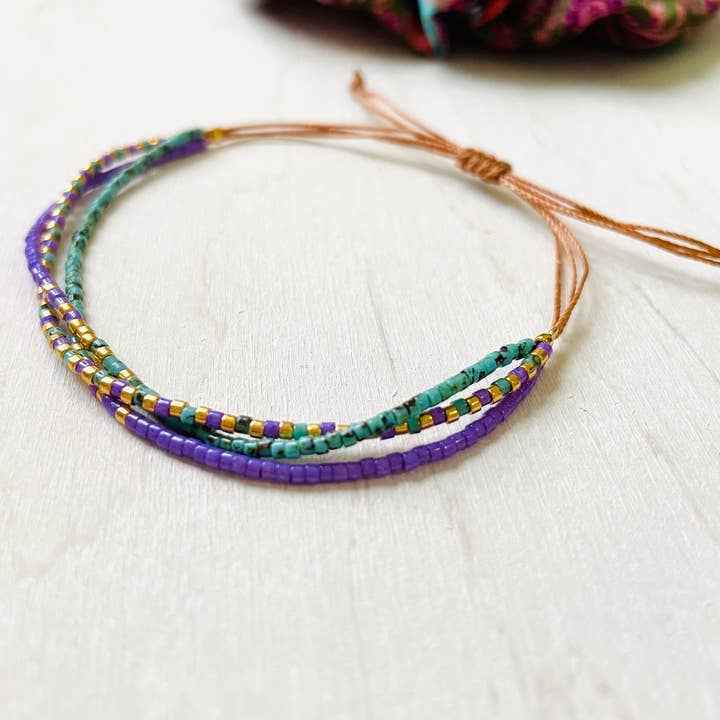 Atelline - Wholesale Beaded Bracelet - Adjustable Miyuki Pearl Bracelet in Nylon, Rocaille1