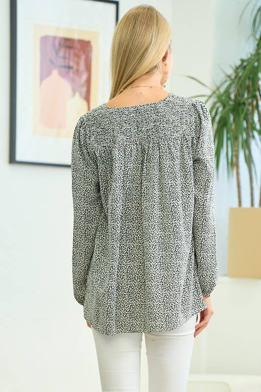 Doe and Rae - Wholesale Blouse - Women's - Smocked V-neck Blouse - 40379T-15