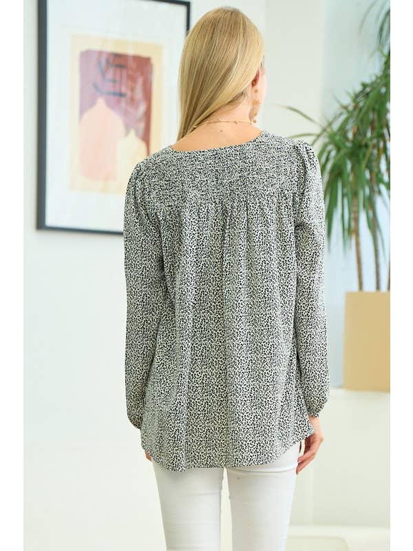 Doe and Rae - Wholesale Blouse - Women's - Smocked V-neck Blouse - 40379T-15