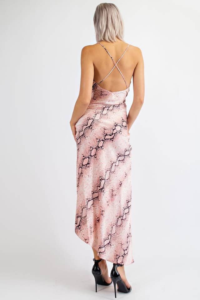 Edit by Nine – wholesale Klänning - Dam – MD1468 ORM PRINT SATIN LÅNG SURPLICE SLIP KLÄNNING