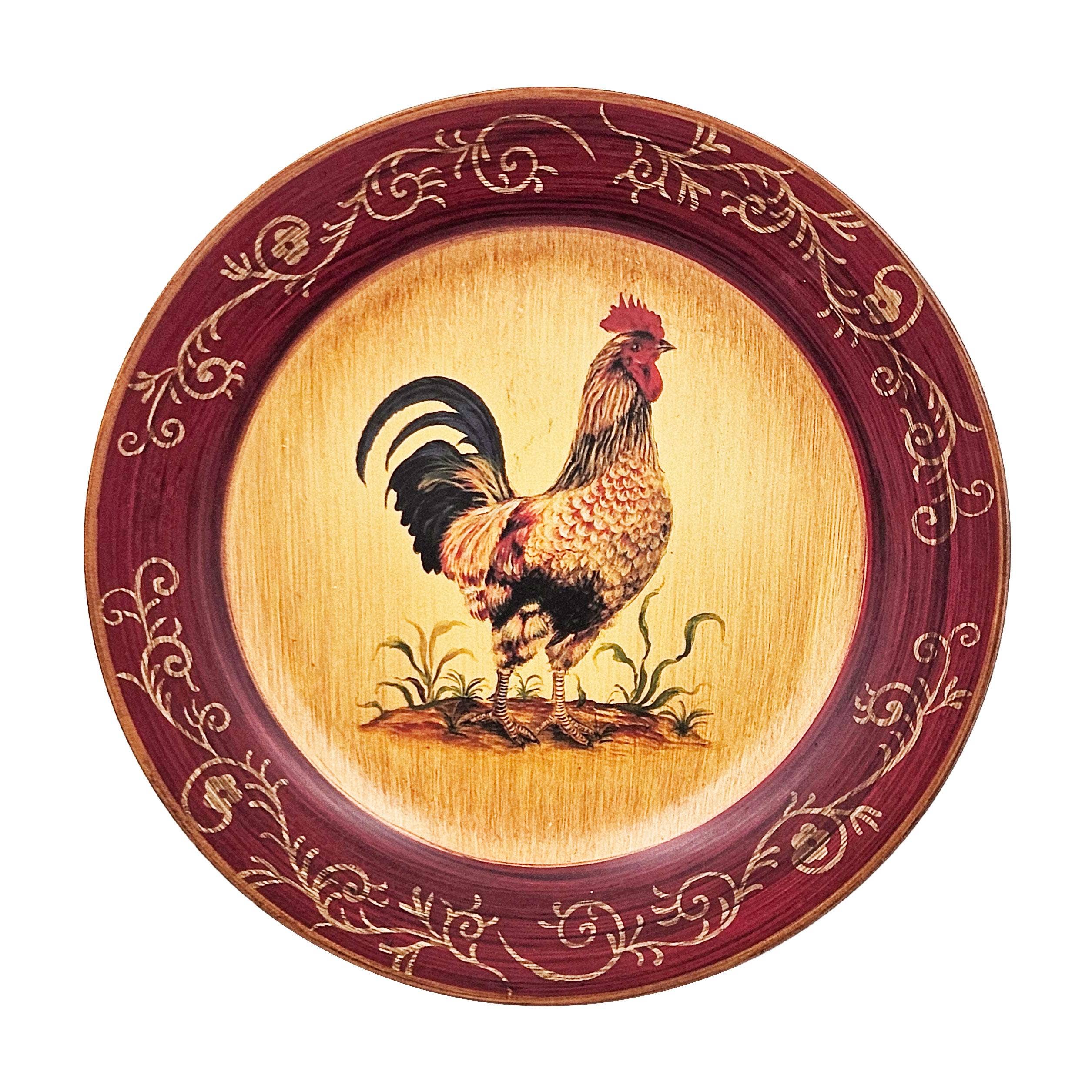A&B Home Group Inc. – wholesale Decorative plate/dish/bowl – D10'' Red Rooster Plate 4 Assortment - Burgandy/Beige2