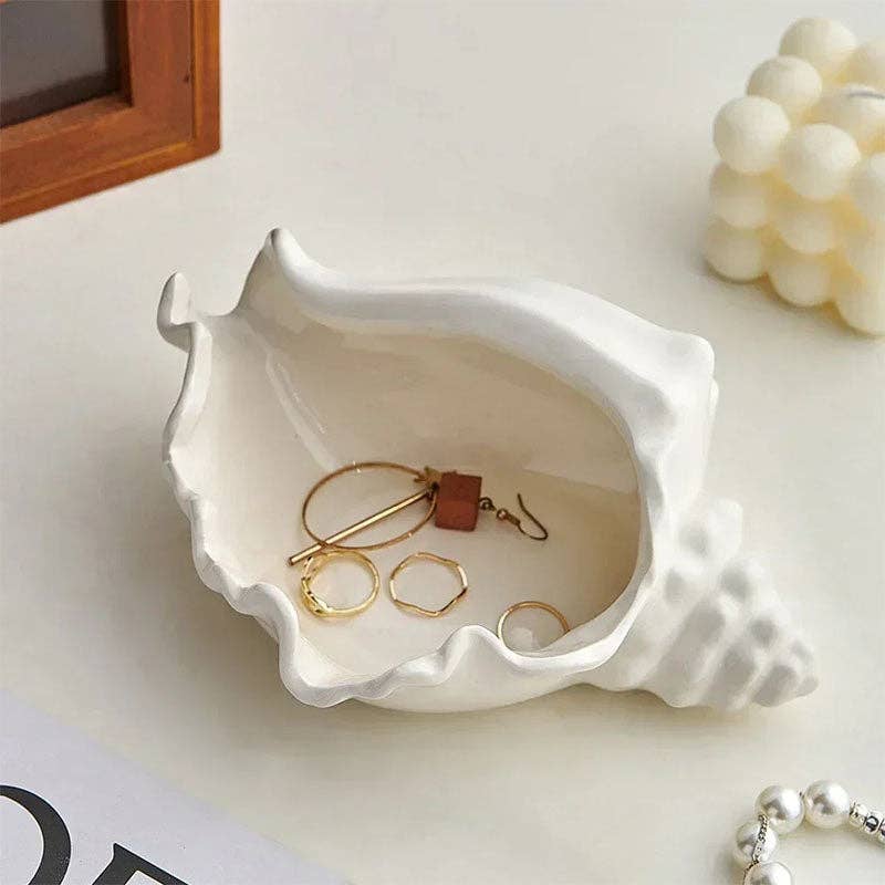 Kiyo Home - Wholesale Jewelry Dish - Conch Jewelry Storage Shell | Ceramic Coastal Storage Accent1