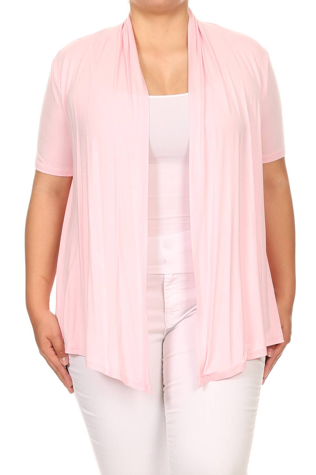 MOA COLLECTION - Wholesale Cardigan - Women's - Women's Plus Size Short Sleeves Draped Solid Cardigan25