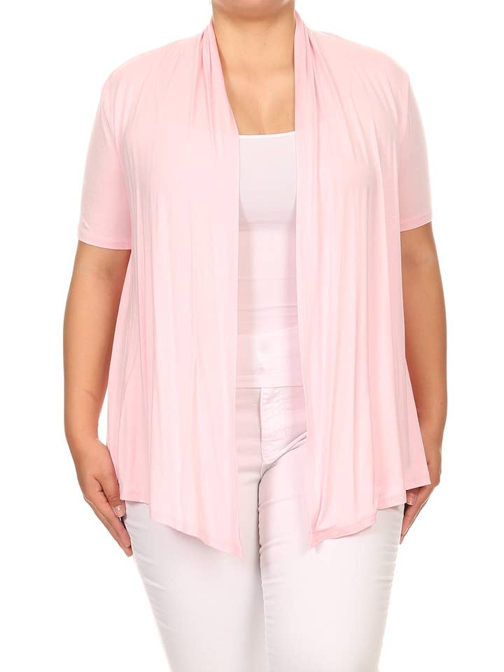 MOA COLLECTION - Wholesale Cardigan - Women's - Women's Plus Size Short Sleeves Draped Solid Cardigan25