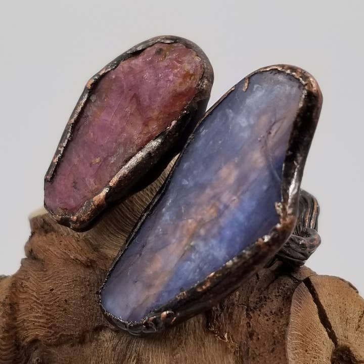 CHAKRA JEWELRY - Vendita all'ingrosso Anelli cocktail/statement - Anello in pietra naturale con doppia pietra naturale medievale vintage fatto a mano0