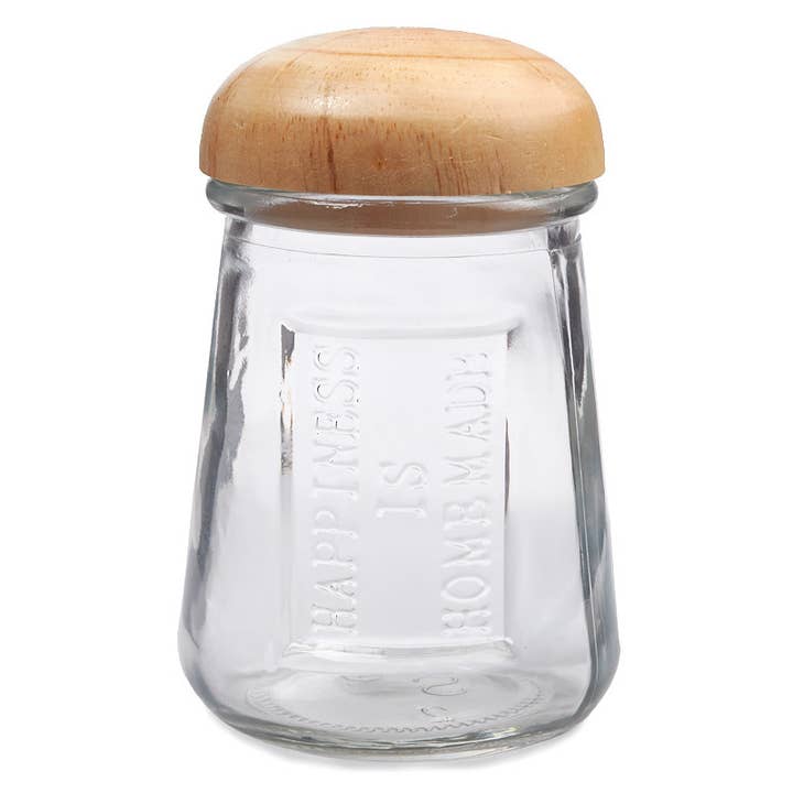 Factory Direct Craft - Wholesale Jar - Embossed Glass Jar w/ Domed Natural Wood Lid - Select Saying