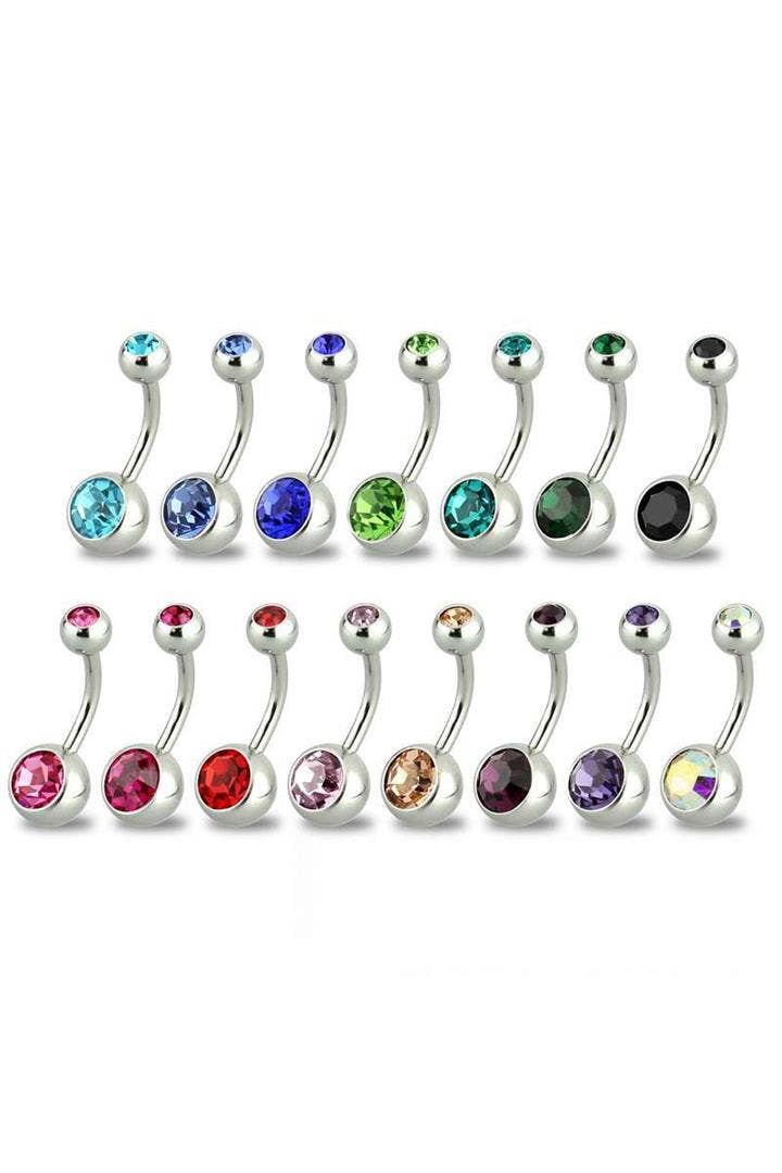 CRAVE – Großhandel Bauchnabel-Piercings – 10 MM LÄNGE BASIC 316L SS PRESS FIT DOPPEL EDELSTEIN NABELRING10