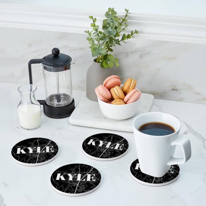 Love Local - Wholesale Coasters - Minimalistic B&W Texas Kyle Map | Absorbent Coasters | Set of 4 | Min 23
