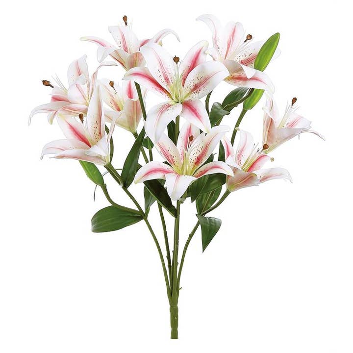 Select Artificials, Inc. - Wholesale Artificial Flowers - Rubrum Lily Bush, 21", Cream/Pink