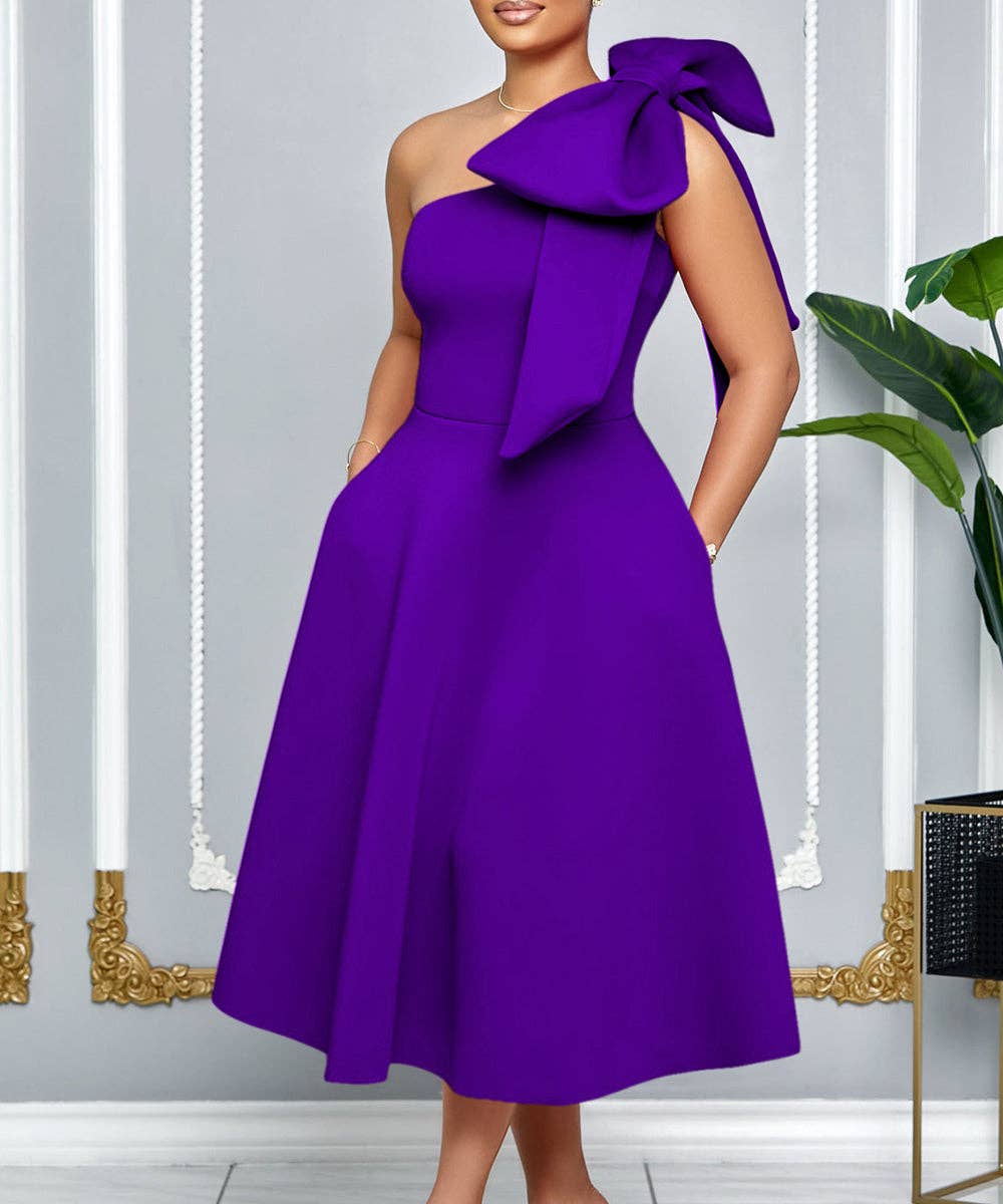 Aria Romance - Wholesale Dress - Women's - Asymmetric Bow-Sleeve Swing Dress20