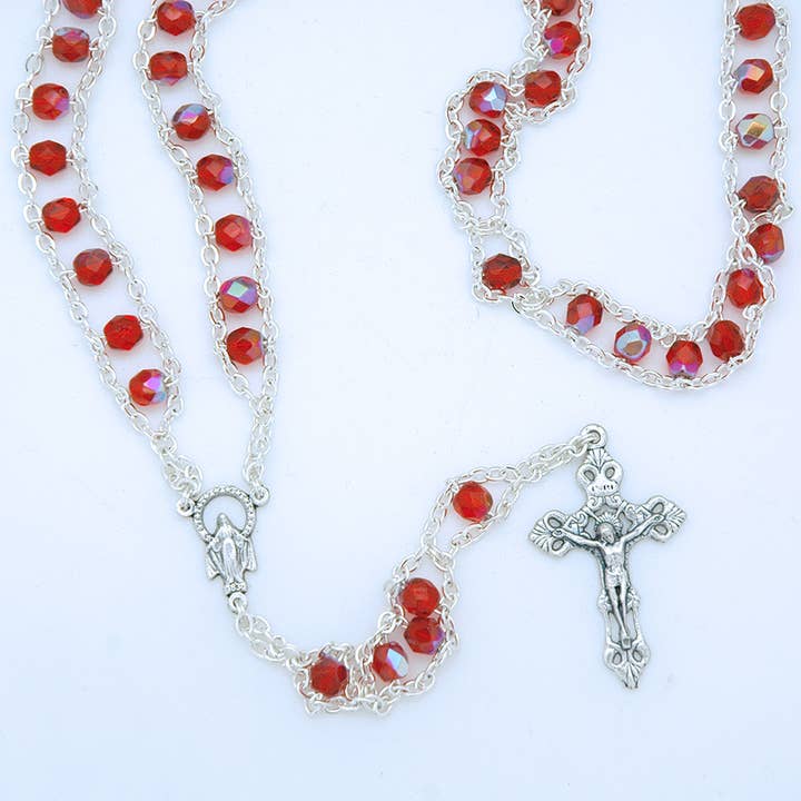 Contreras Designs - Wholesale Prayer Beads Necklace - Italian Glass Red Ladder Rosary Pendant