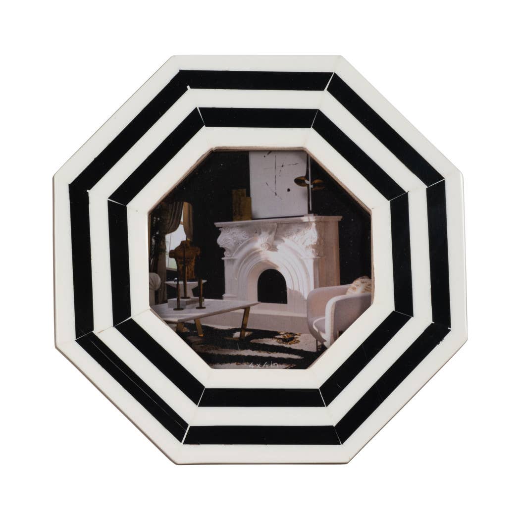 Sagebrook Home - Wholesale Picture Frame - Photo Frame-Black/White Resin Lines Octagon, 4x4 in.5