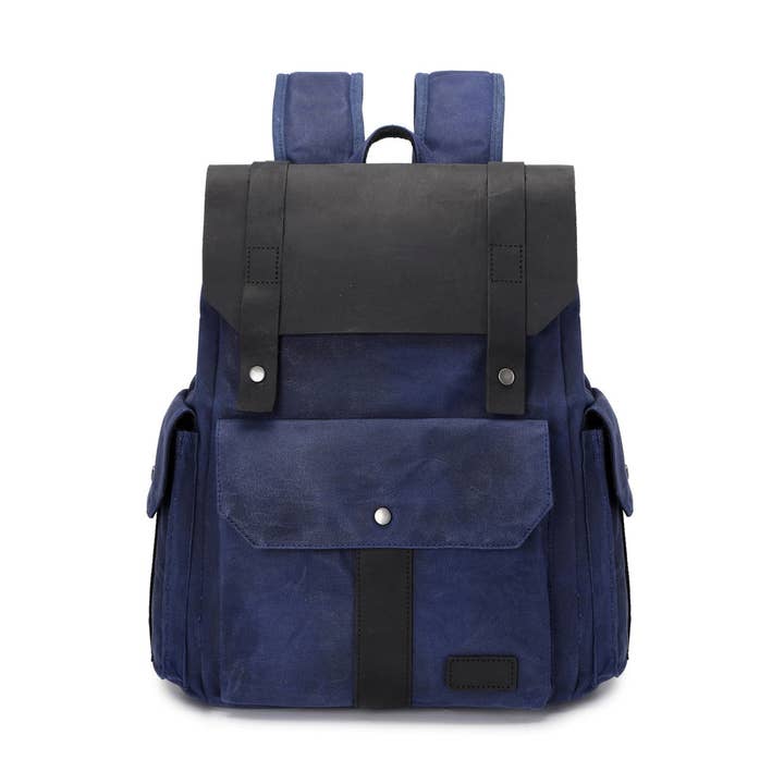 ALI - Rucksack aus echtem Leder und beschichtetem Canvas - Blau für den Großhandel von apocope.paris
