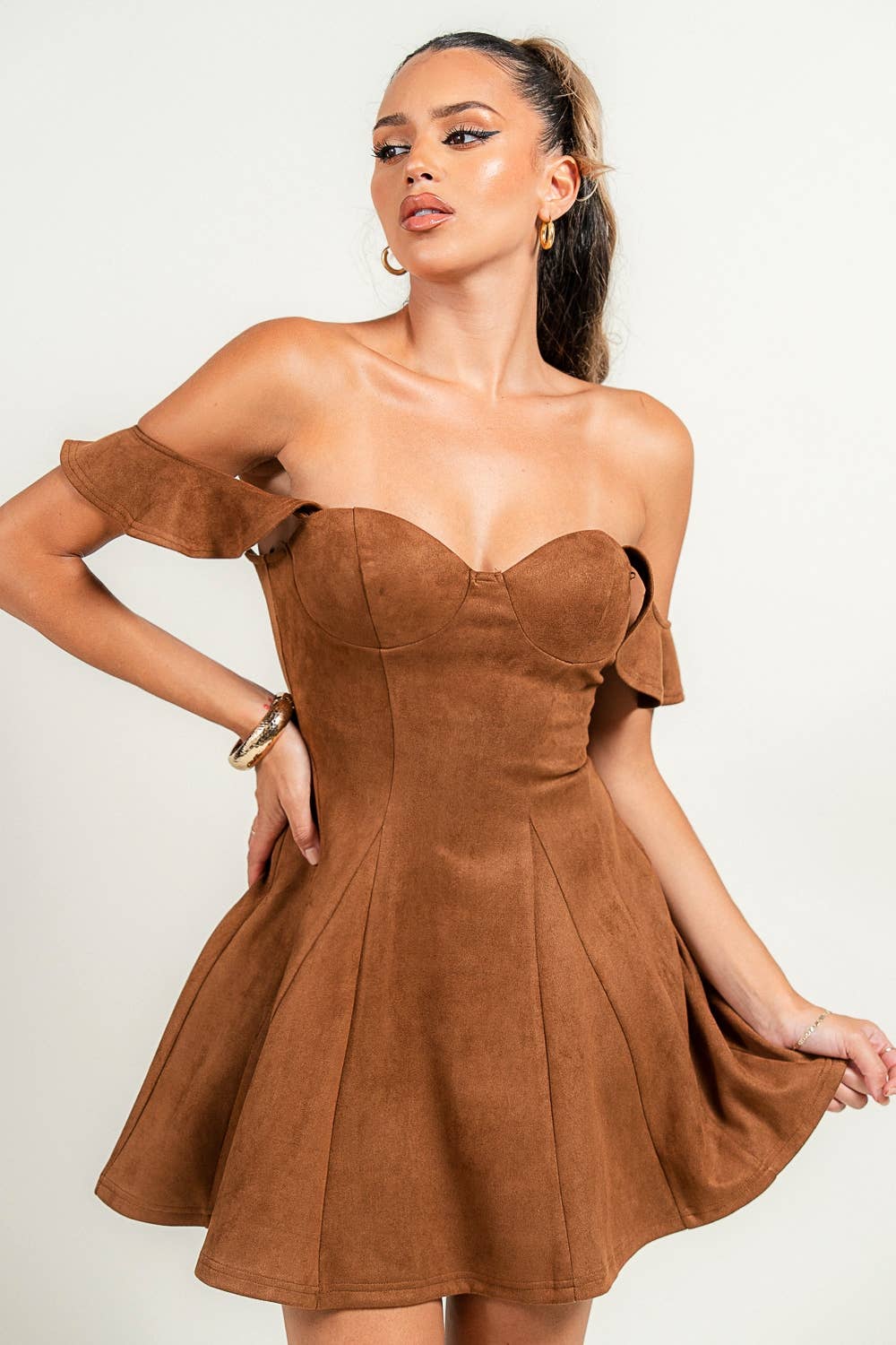 PRIVY - Vente Robe – femme - Robe mini évasée bustier à épaules dénudées PD79236B7