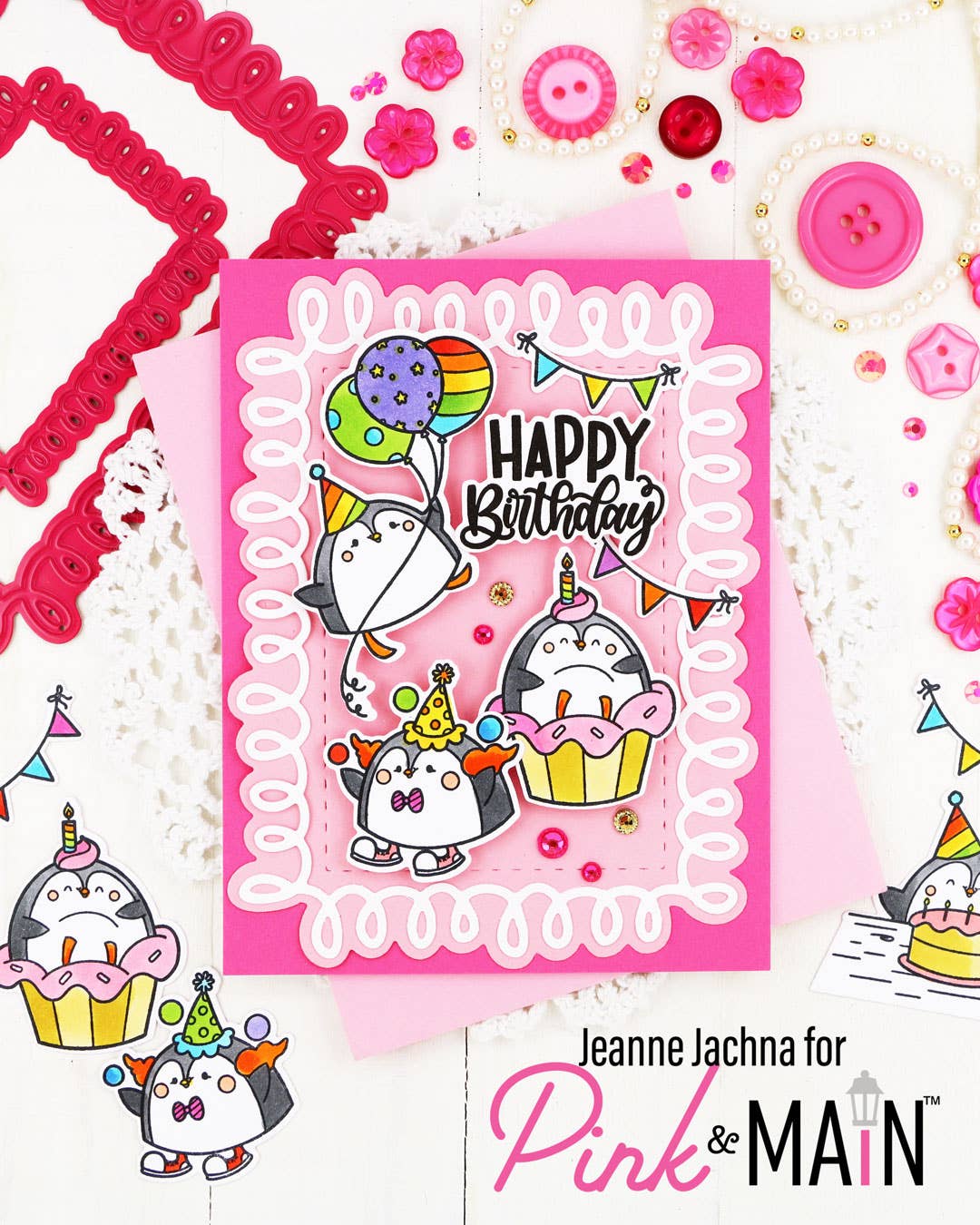 Pink and Main - Venta al por mayor Sello de goma/decorativo - Pingüinos de Fiesta2