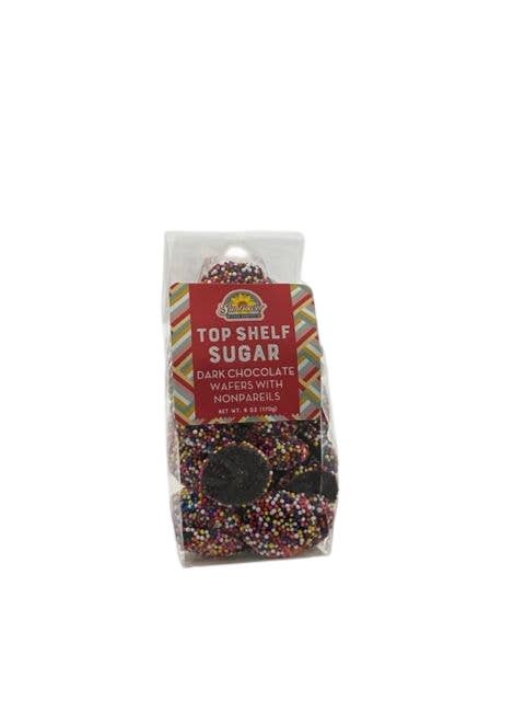 Sunflower Food Company - Wholesale Chocolate Covered Sweets - Pocketsnak -Dark Choc. Wafers w/Nonpareils 6 oz. bag