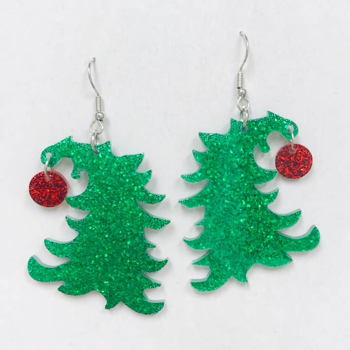 SimpleNGreat - Wholesale Dangle Earrings - BENT OVER Christmas Tree Earrings, Acrylic Earrings