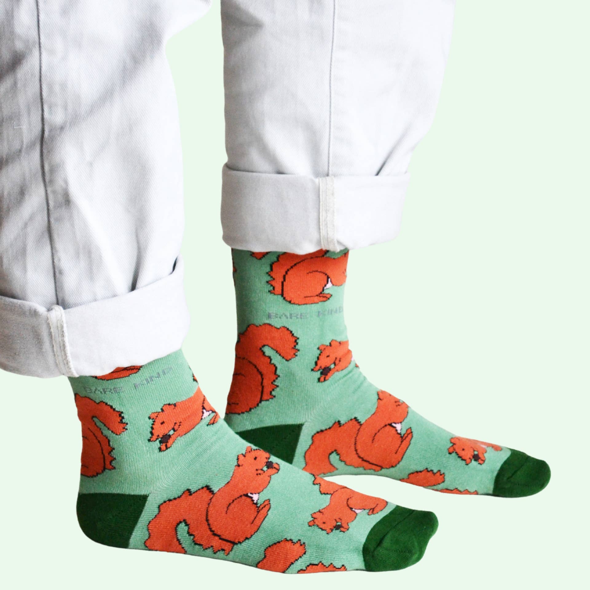Bare Kind Socks – wholesale Socks – Unisex – Red Squirrel Socks | Bamboo Socks | Light Green Socks4