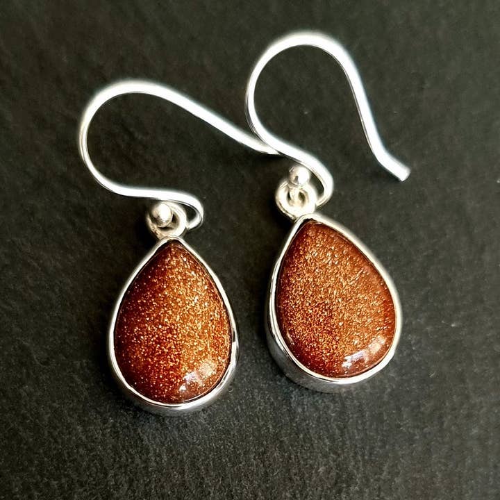 Orecchini a Goccia Grande in Goldstone | Argento Sterling 925, E11GS per la vendita all'ingrosso da parte di Mistry Gems