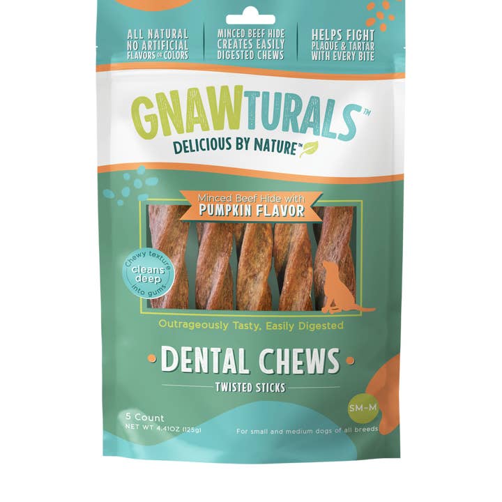 Gnawturals - Wholesale Pet Treats - Dog - Dental Chews Twisted Stick Medium - Pumpkin (5ct)