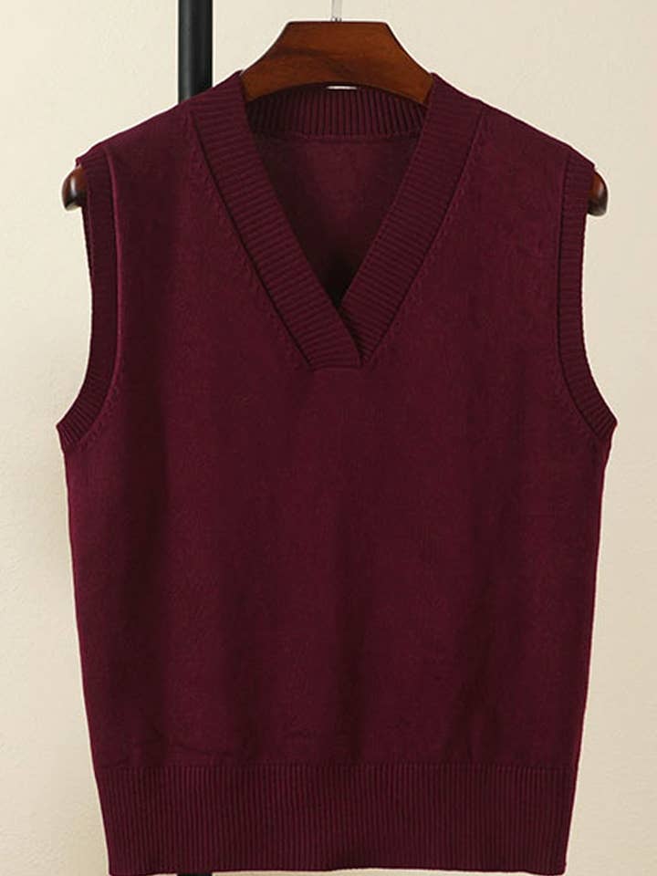 NINEXIS - Wholesale Knit Sweater - Women's - CWOSWSL0010 Simple Sleeveless V- Neck Pullover Sweater1