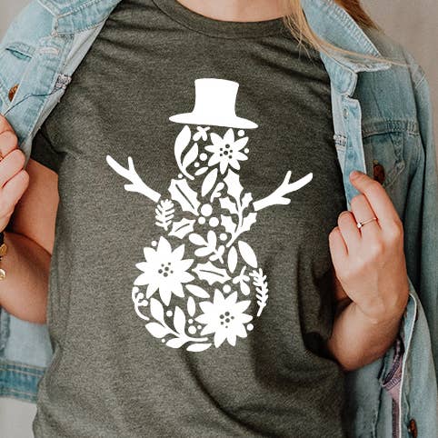 T-shirt con grafica invernale a forma di pupazzo di neve floreale per la vendita all'ingrosso da parte di Select Apparel