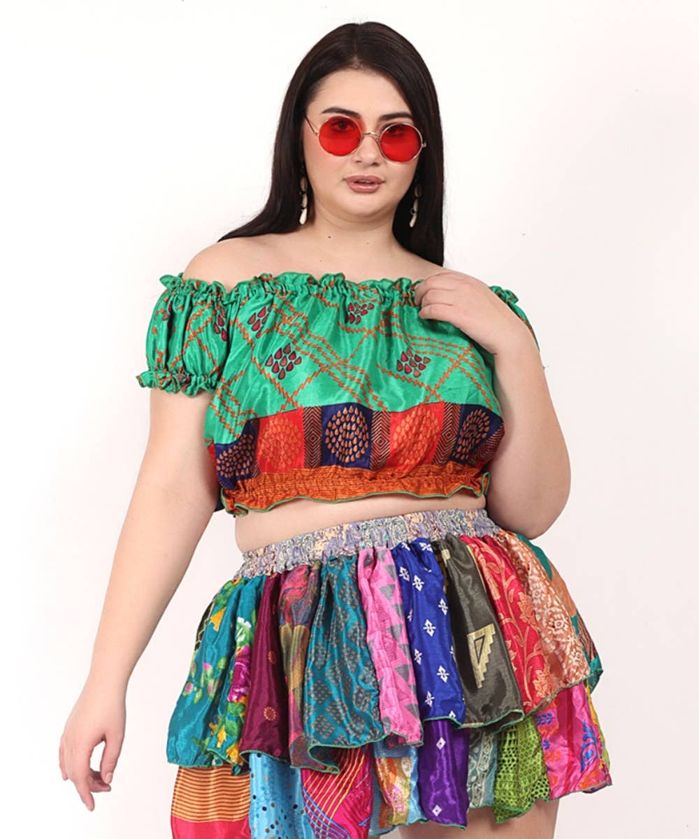 Wevez – Engroshandel Strikket top - Dame – Kvinders trykte off-shoulder crop-længde puff-toppe mix lot9