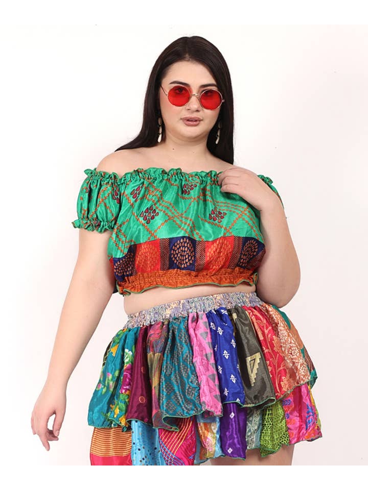 Wevez – Engroshandel Strikket top - Dame – Kvinders trykte off-shoulder crop-længde puff-toppe mix lot9