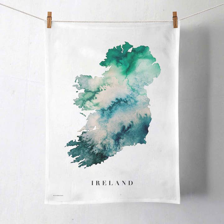 Ireland Watercolour Map Geen Organic Cotton Tea Towel for wholesale by EJayDesign
