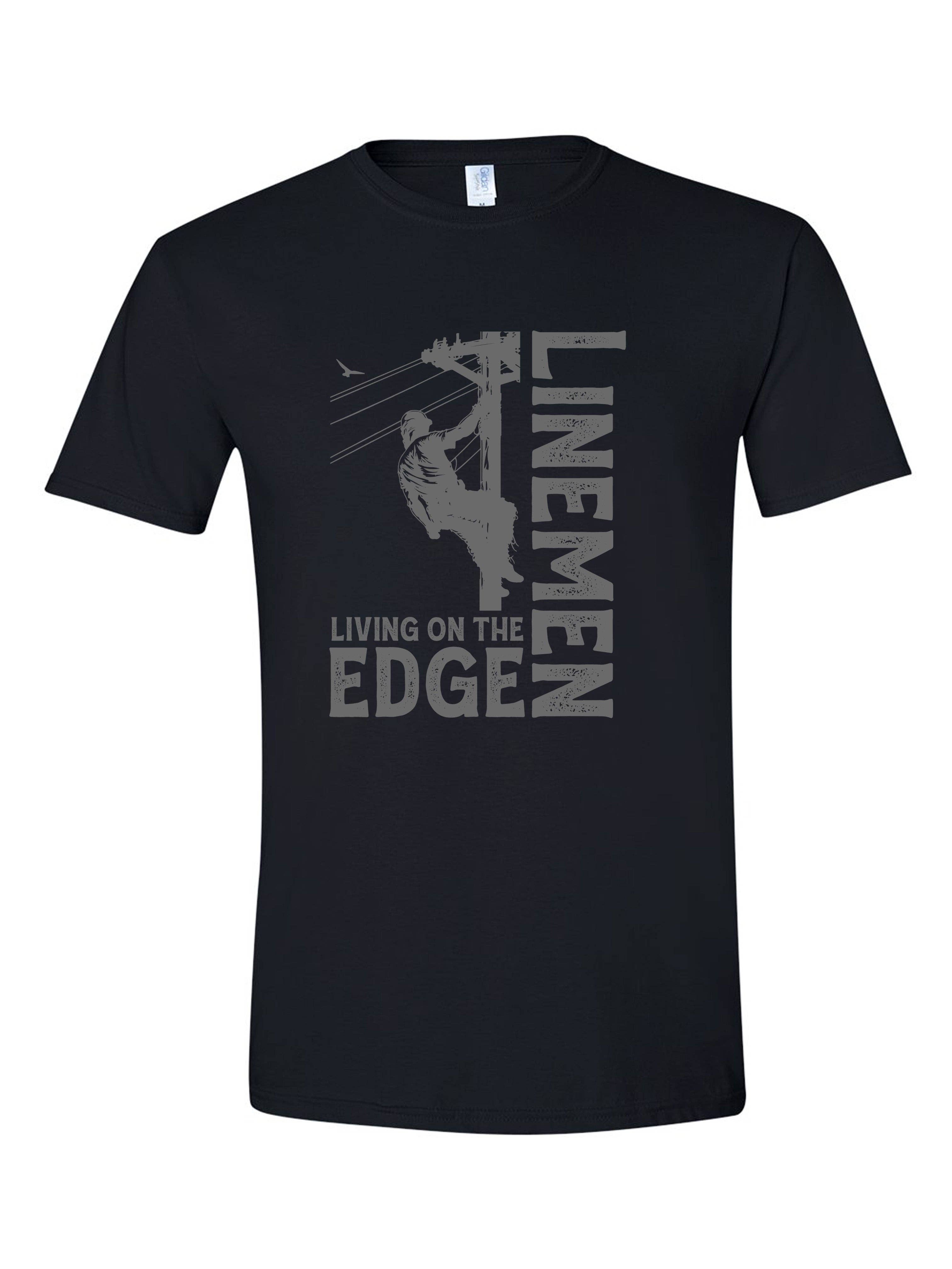Cherry Chic Designs - Wholesale Screen Printed T-Shirt - Men's - Lineman Living on the Edge - Softstyle Tee - Black1