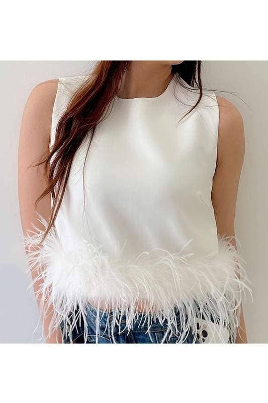 Queen Fashion - Wholesale Blouse - Women's - feather trim sleeveless top feather7