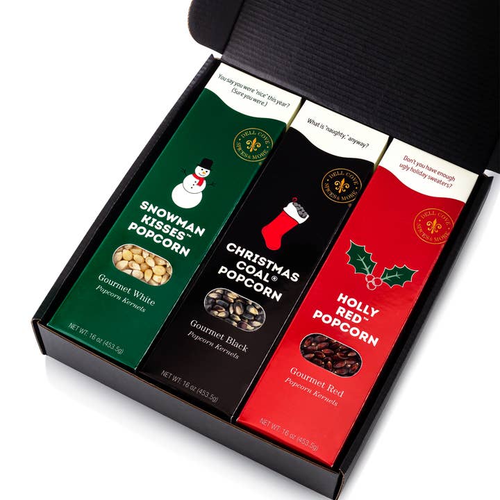 Christmas Popcorn Gift Set - Gourmet Deluxe Popcorn Box for wholesale by Dell Cove Spices & More Co.