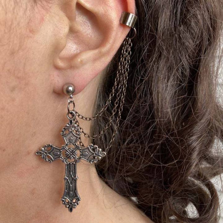 Brincos Gothic Cross Clip Drop por atacado de Tourtiwi