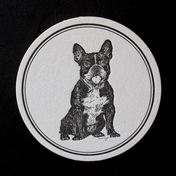 Frenchie Bulldog Coasters for engroshandel hos Ancesserie Letterpress