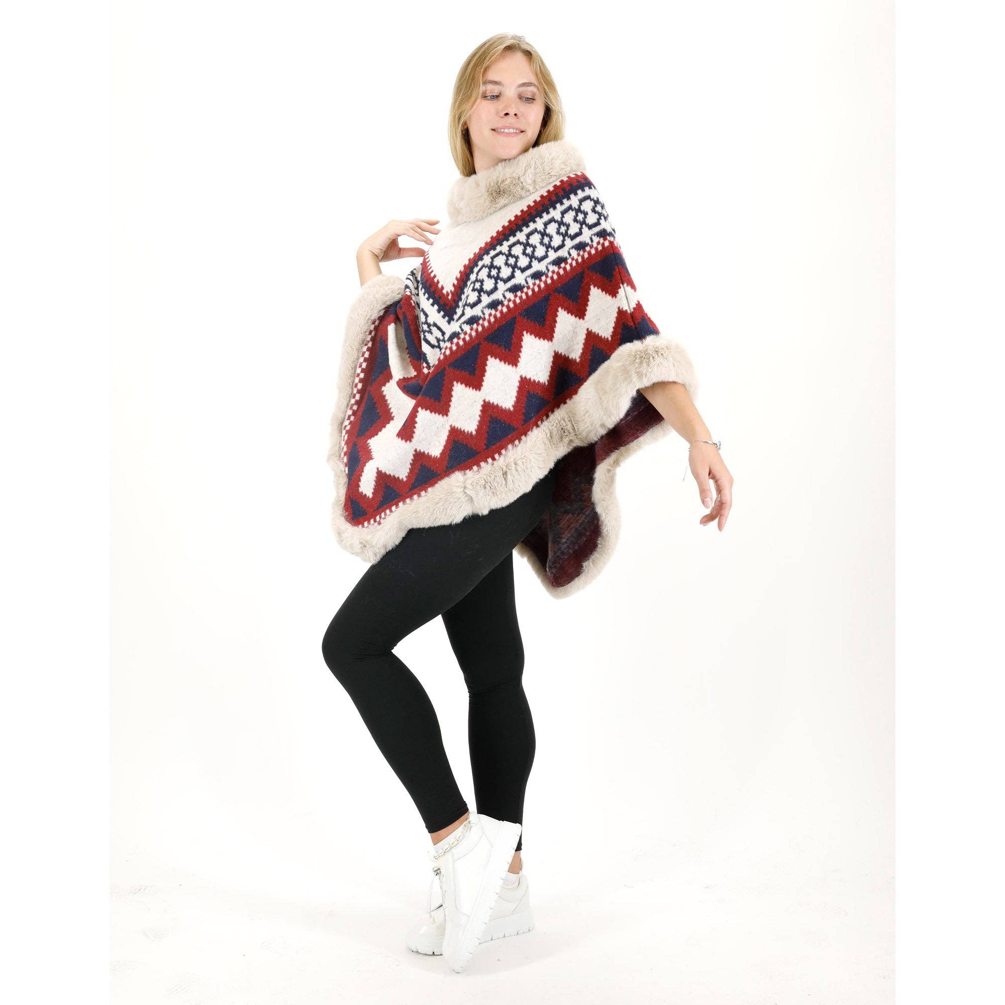 ASSORTED Zig Zag Pattern Faux Fur Poncho P4030 (12PC) for wholesale on Faire16